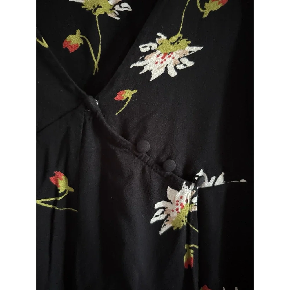 Free People Women's Black‎ Mini Floral Dress With Bell Sleeves Size XS